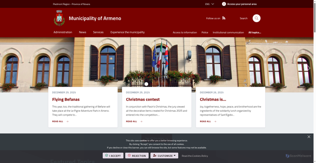 Security scan screenshot of https://www.comune.armeno.no.it/it-it/home