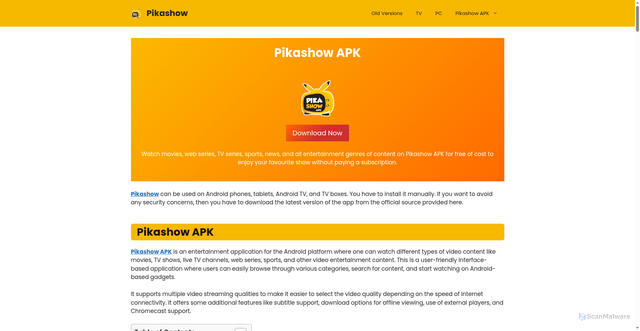 Security scan screenshot of https://pikashowtvs.org.in/
