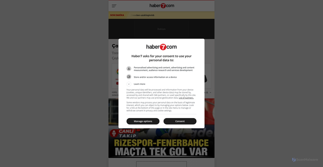 Security scan screenshot of https://m.haber7.com/super-lig/haber/3666842-caykur-rizespor-fenerbahce-canli?mobile-news-prev=