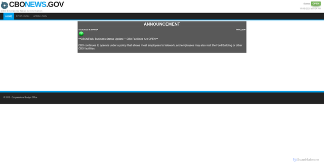 Security scan screenshot of http://www.cbonews.gov/