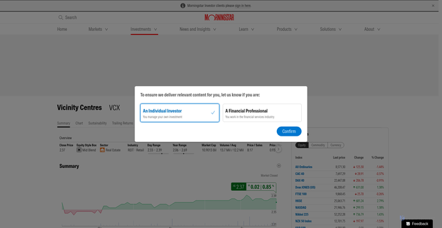 Security scan screenshot of https://www.morningstar.com.au/investments/security/ASX/VCX
