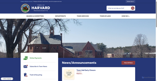 Security scan screenshot of http://www.harvard-ma.gov