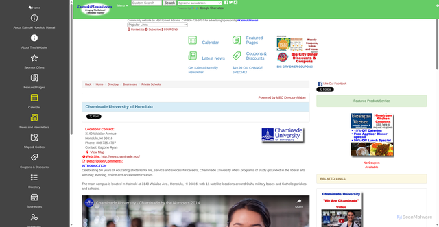 Security scan screenshot of https://www.kaimukihawaii.com/d/c/chaminade-university-of-honolulu.html