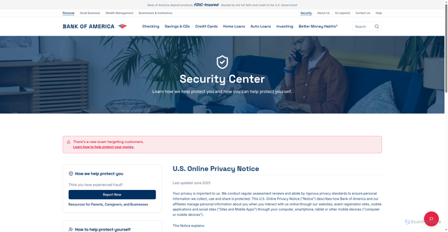 Security scan screenshot of http://bankofamerica-uscom.vercel.app/security