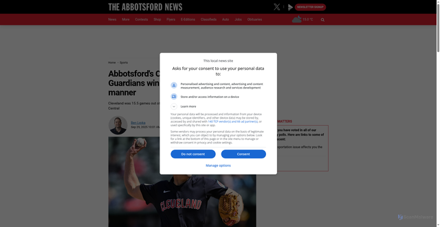 Security scan screenshot of https://www.abbynews.com/sports/abbotsfords-cade-smith-cleveland-guardians-win-division-in-miraculous-manner-8280197