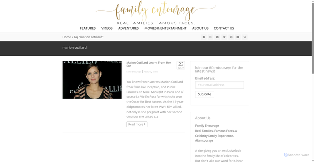 Security scan screenshot of https://familyentourage.com/tag/marion-cotillard/