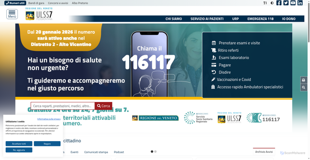 Security scan screenshot of https://www.aulss7.veneto.it/