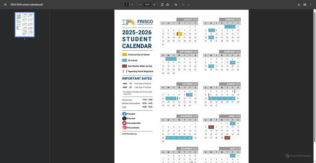 Security scan screenshot of https://www.friscoisd.org/docs/default-source/frisco-isd-calendars/2025-2026-school-calendar.pdf?sfvrsn=39d6e38e_1