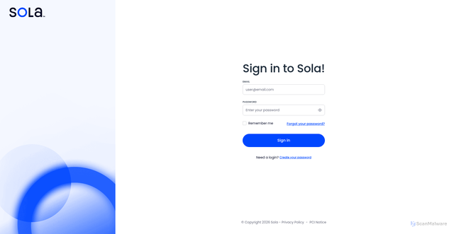 Security scan screenshot of https://portal.solapayments.com