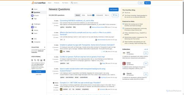 Security scan screenshot of https://stackoverflow.com