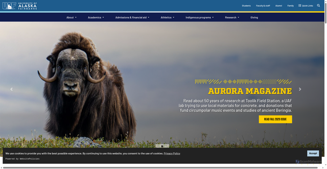 Security scan screenshot of https://www.uaf.edu/