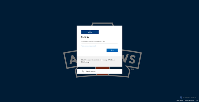 Security scan screenshot of https://andrewsdistributing.sharepoint.com