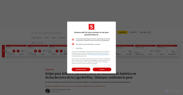 Security scan screenshot of https://www.semana.com/deportes/articulo/golpe-para-atletico-nacional-antes-de-enfrentar-al-america-en-fecha-decisiva-de-la-liga-betplay-dimayor-confirmo-lo-peor/202530/