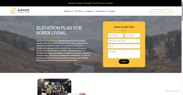 Security scan screenshot of https://elevaterecoveryhomes.com/elevation-plan/