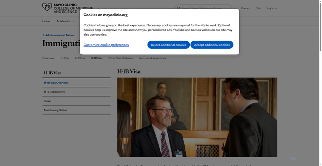 Security scan screenshot of https://college.mayo.edu/admissions-and-tuition/immigration-and-visas/h-1b-visa/