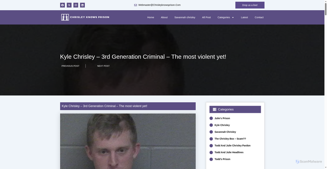 Security scan screenshot of https://chrisleyknowsprison.com/kyle-chrisley-3rd-generation-criminal-the-most-violent-yet/