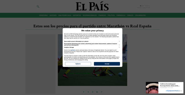 Security scan screenshot of https://www.elpais.hn/estos-son-los-precios-para-el-partido-entre-marathon-vs-real-espana/