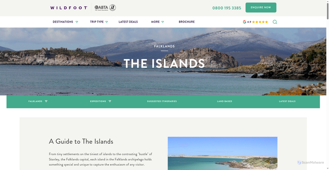 Security scan screenshot of https://www.wildfoottravel.com/destinations/falklands/about/the-islands