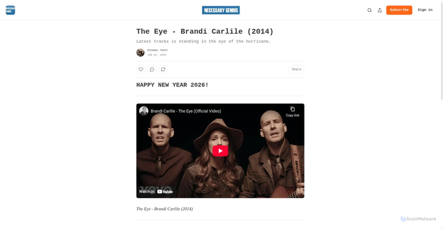 Security scan screenshot of https://necessarygenius.substack.com/p/the-eye-brandi-carlile-2014