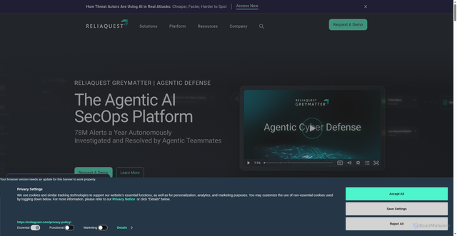 Security scan screenshot of https://reliaquest.com