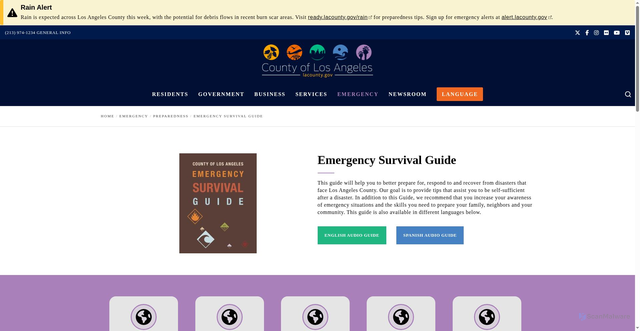 Security scan screenshot of https://lacounty.gov/emergency/preparedness/emergency-survival-guide/