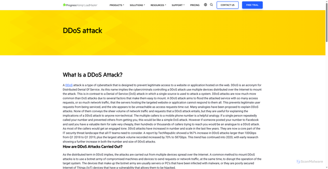 Security scan screenshot of https://kemptechnologies.com/resources/glossary/ddos-attack