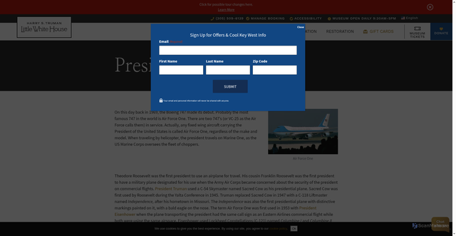 Security scan screenshot of https://www.trumanlittlewhitehouse.org/guide/presidential-planes-air-force-one