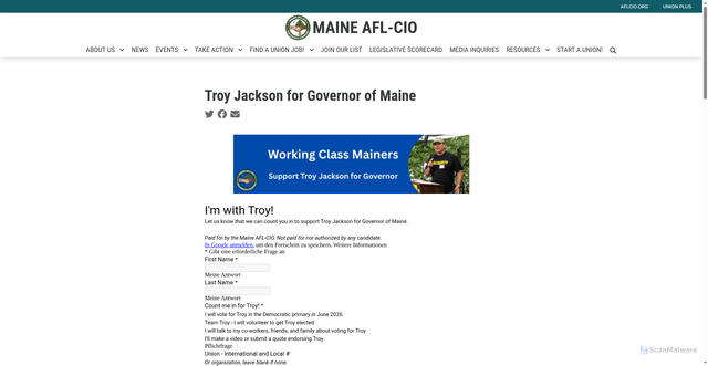 Security scan screenshot of https://maineaflcio.org/troy