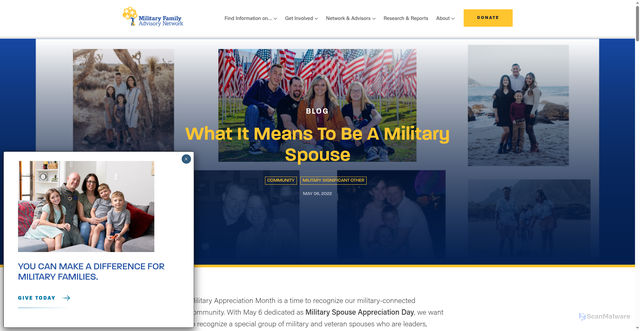 Security scan screenshot of https://www.mfan.org/blog/what-it-means-to-be-a-military-spouse/