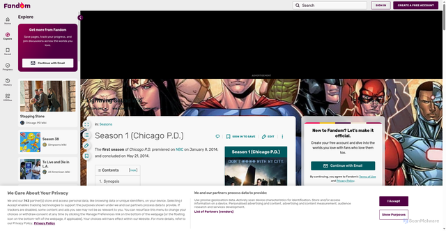 Security scan screenshot of https://my-favorite-series.fandom.com/wiki/Season_1_(Chicago_P.D.)