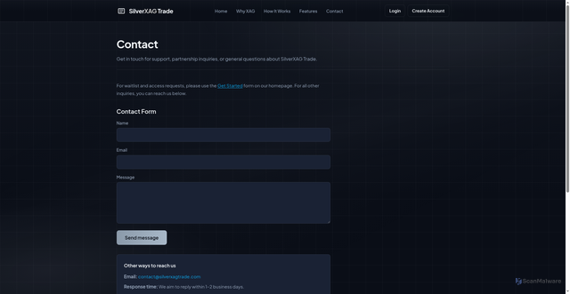 Security scan screenshot of https://silverxagtrade.com/contact.html