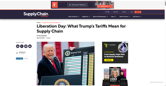 Security scan screenshot of https://supplychaindigital.com/supply-chain-risk-management/donald-trump-tariff-announcement-liberation-day