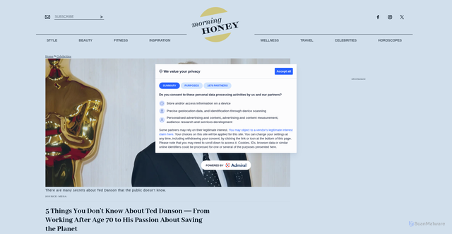 Security scan screenshot of https://www.morninghoney.com/p/things-you-dont-know-about-ted-danson