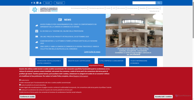 Security scan screenshot of https://www.vr.camcom.it/