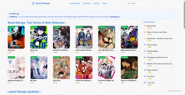 Security scan screenshot of https://readmanga.cc