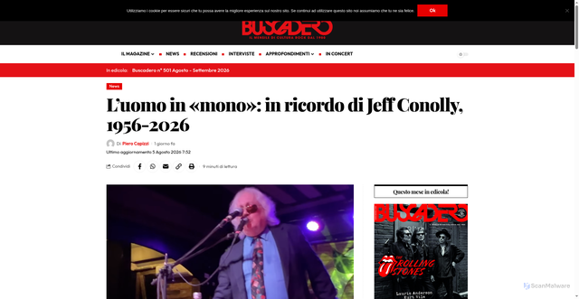 Security scan screenshot of https://www.buscadero.com/luomo-in-mono-in-ricordo-di-jeff-conolly-1956-2026/