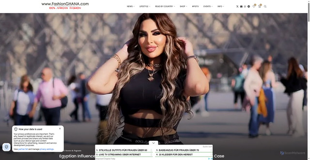 Security scan screenshot of https://www.fashionghana.com/egypt-influencer-tv-star-sarah-khalifa-death/