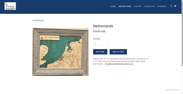 Security scan screenshot of https://woodcraftartisans.com/online-store/ols/products/netherlands