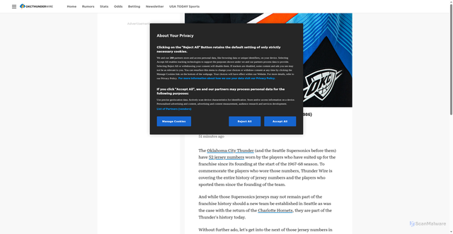 Security scan screenshot of https://okcthunderwire.usatoday.com/story/sports/nba/thunder/2025/10/14/thunder-jersey-history-no-51-david-pope-1986/86633888007/