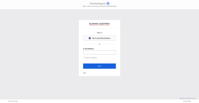Security scan screenshot of https://susmangodfrey.okta.com