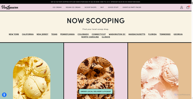 Security scan screenshot of https://vanleeuwenicecream.com/scoop-shops/