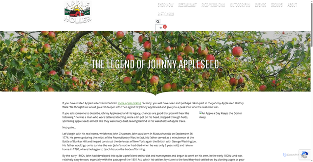 Security scan screenshot of https://www.appleholler.com/the-legend-of-johnny-appleseed/
