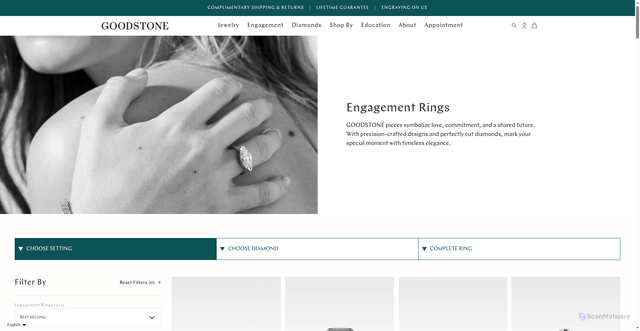 Security scan screenshot of https://www.goodstoneinc.com/collections/engagement-rings?srsltid=AfmBOoqHsEdZYdfMjBXzqjiUMIcs9wAKoxg4toQ4jFRhm3SAIFvmcM_y