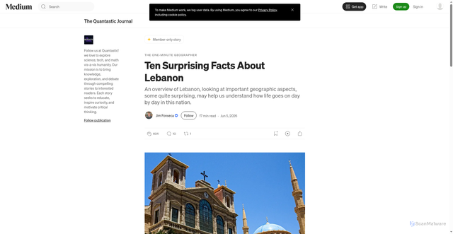 Security scan screenshot of https://thequantasticjournal.com/ten-surprising-facts-about-lebanon-a95c82780ddc