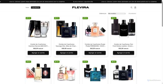 Security scan screenshot of https://flevira.com/collections/tiktoktoktok