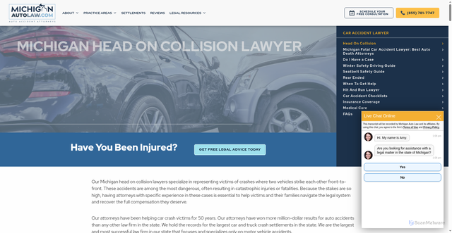 Security scan screenshot of https://www.michiganautolaw.com/car-accident-lawyer/head-on-collision-lawyer/