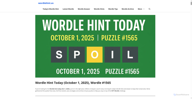 Security scan screenshot of https://wordlehint.us/