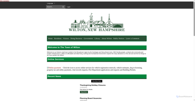 Security scan screenshot of https://www.wiltonnh.gov/