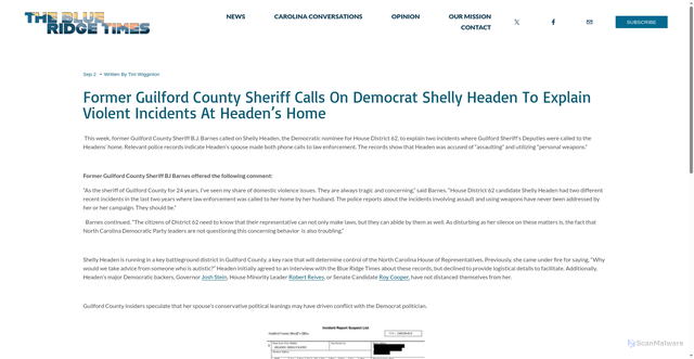 Security scan screenshot of https://www.theblueridgetimes.com/news/formerguilfordsheriffcallsforexplanation