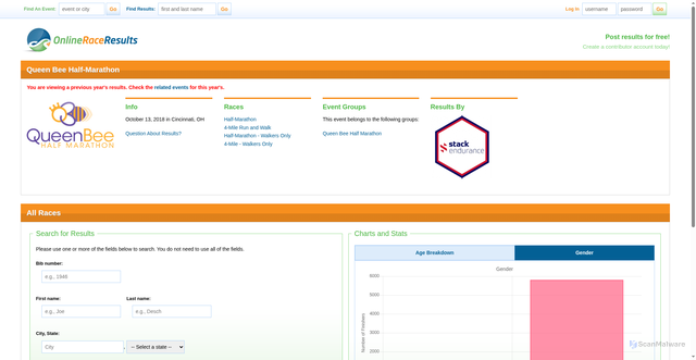 Security scan screenshot of https://onlineraceresults.com/event/view_event.php?event_id=21464